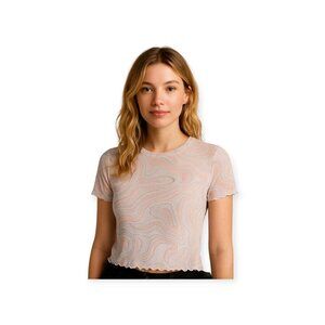 Cloud Dancer Y2K Mesh Baby Tee Pastel Swirl Lettuce Trim Sheer Medium Tee